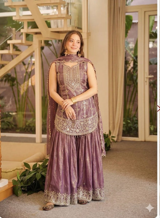 New Designer Party Wear Top  Sharara Plazzo And Dupatta With Heavy Fendy Silk Material