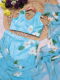 Premium Georgette with Digital Print Ready To Wear Stylish Ruffle Drape Lehenga Saree