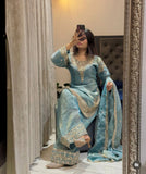 Reddy To Wear Design Trending Jimmy-Choo Silk Top Palazzo And Dupatta Set