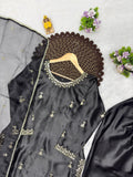Designer Black Farshi Salwar Suit With Sequence And Embroidery Work