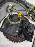 Designer Black Farshi Salwar Suit With Sequence And Embroidery Work