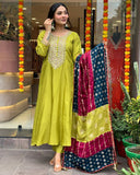 Latest Party Wear Viscose Chanderi Top Bottmom And Dupatta Set