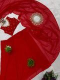 PARTY WEAR HAND WORKED DRAPE SAREE WITH FAUX GEORGETTE FABRIC WITH STITCHED BLOUSE