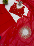 PARTY WEAR HAND WORKED DRAPE SAREE WITH FAUX GEORGETTE FABRIC WITH STITCHED BLOUSE
