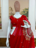 PARTY WEAR HAND WORKED DRAPE SAREE WITH FAUX GEORGETTE FABRIC WITH STITCHED BLOUSE