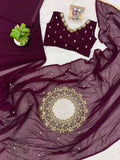 PARTY WEAR HAND WORKED DRAPE SAREE WITH FAUX GEORGETTE FABRIC WITH STITCHED BLOUSE