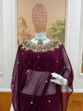 PARTY WEAR HAND WORKED DRAPE SAREE WITH FAUX GEORGETTE FABRIC WITH STITCHED BLOUSE