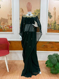 PARTY WEAR HAND WORKED DRAPE SAREE WITH FAUX GEORGETTE FABRIC WITH STITCHED BLOUSE