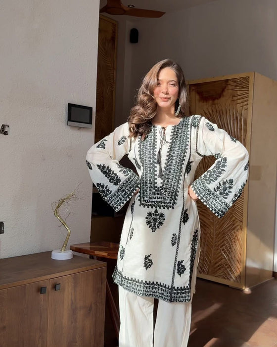 Latest Designer Rayon Butti Silk Co-Ord Set With Embroidery Chain Stitch Work