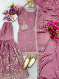 Latest Cinon Silk Top-Sarara and Dupatta Set With Heavy Embroidery And Sequence Work