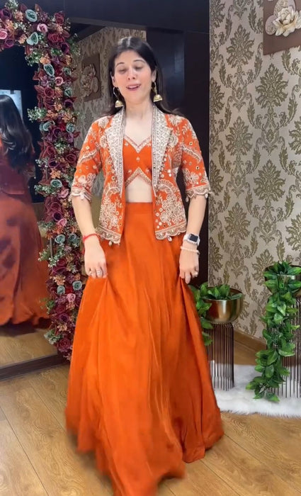Designer Party Wear Koti with Lehenga  With Beautiful  Rangoli Silk Fabric