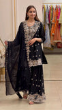 Latest Designer Top Plazzo And Dupatta Set With Beautiful Thread And Sequnce Work
