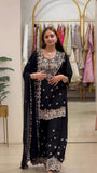 Latest Designer Top Plazzo And Dupatta Set With Beautiful Thread And Sequnce Work