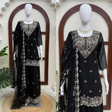 Latest Designer Top Plazzo And Dupatta Set With Beautiful Thread And Sequnce Work