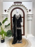 Latest Designer Top Plazzo And Dupatta Set With Beautiful Thread And Sequnce Work