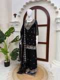 Latest Designer Top Plazzo And Dupatta Set With Beautiful Thread And Sequnce Work