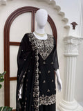 Latest Designer Top Plazzo And Dupatta Set With Beautiful Thread And Sequnce Work