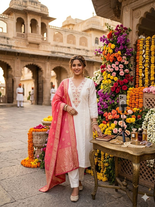 Roman Silk with Beautiful Embroidery With Sequence Work Salwar Kameez
