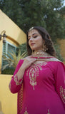 Latest Designer Pure Chinon Silk Top Bottom And Sharara Set