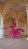 Latest Designer Pure Chinon Silk Top Bottom And Sharara Set