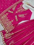 Latest Designer Pure Chinon Silk Top Bottom And Sharara Set