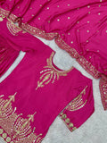 Latest Designer Pure Chinon Silk Top Bottom And Sharara Set