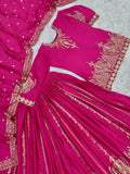 Latest Designer Pure Chinon Silk Top Bottom And Sharara Set