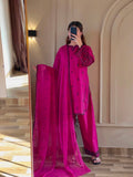 Designer Rayon Cotton Top Bottom And Dupatta Set With Embroidery And Sequence Work