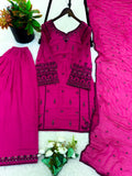 Designer Rayon Cotton Top Bottom And Dupatta Set With Embroidery And Sequence Work