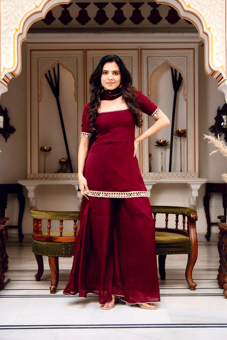 New Designer Heavy Faux Georgette Silk Top-Bottom And Dupatta Set