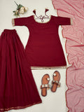 New Designer Heavy Faux Georgette Silk Top-Bottom And Dupatta Set