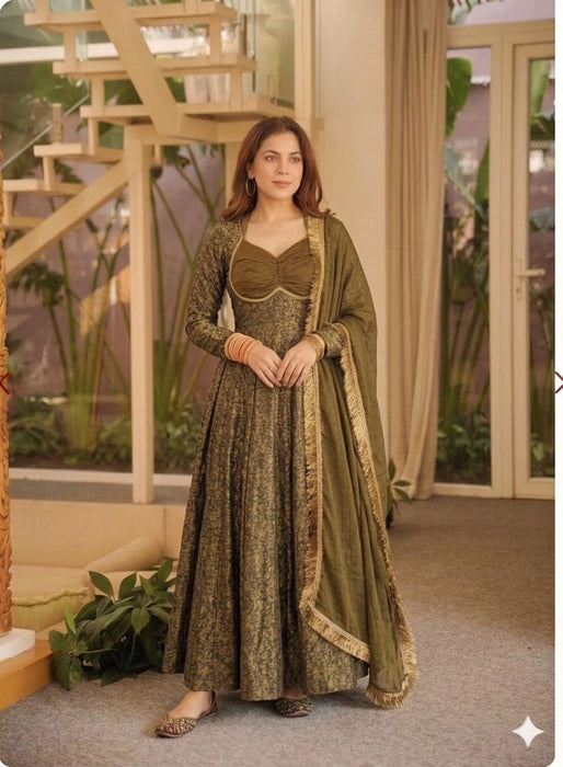 Beautiful Heavy Floral Brocade Jacquard fabric Stitched Anarkali Salwar Kameez
