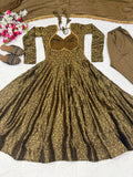 Beautiful Heavy Floral Brocade Jacquard fabric Stitched Anarkali Salwar Kameez