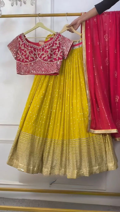 Latest Designer Foux Gorgette Lehenaga Choli With Sequence Work