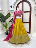 Latest Designer Foux Gorgette Lehenaga Choli With Sequence Work