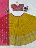Latest Designer Foux Gorgette Lehenaga Choli With Sequence Work