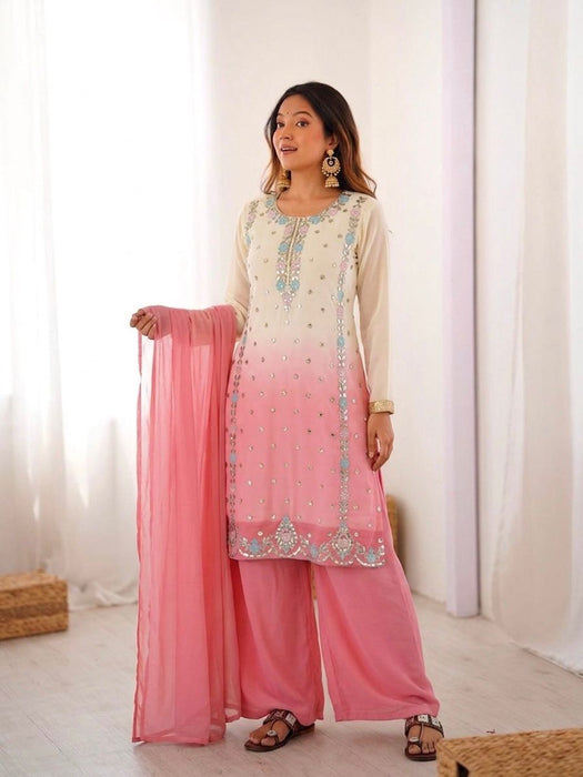 New Designer Collection In Pure Heavy Faux Georgette With Heavy Embroidery-Sequence Work Top-Bottom And Dupatta Set