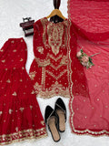 Latest Designer Faux Georgette Top Sahara And Dupatta Set