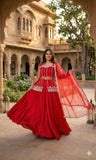 Designer Heavy Rangoli Silk With Net Koti Laehgan And Dupatta Set