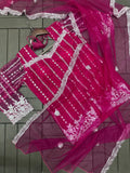 Designer Heavy Rangoli Silk With Net Koti Laehgan And Dupatta Set
