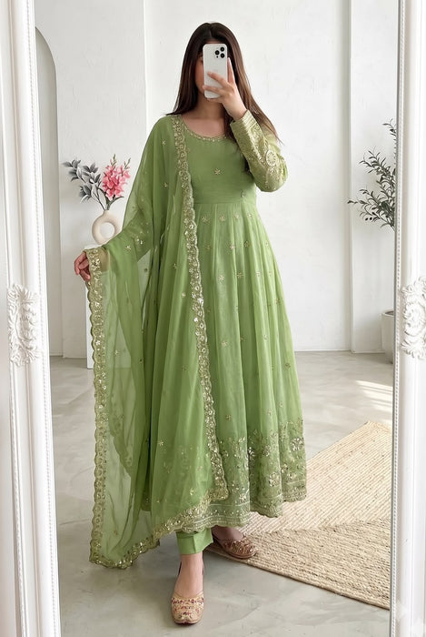 Designer Party Wear  Heavy Crunchy Silk Gown Dupatta And Pant