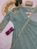 Designer Party Wear  Heavy Crunchy Silk Gown Dupatta And Pant