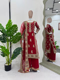 Faux Georgette fabric with inner With Thread & Sequence With Pearl work Salwar Kameez