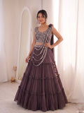 Designer Party Wear Floral Frilled With Embroidery Coding Work Lehengha Choli