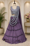 Designer Party Wear Floral Frilled With Embroidery Coding Work Lehengha Choli