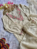 Designer  Kurti Pent Dupatta Set With Khadi Cotton And Beautiful Embroidery Work