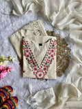 Designer  Kurti Pent Dupatta Set With Khadi Cotton And Beautiful Embroidery Work