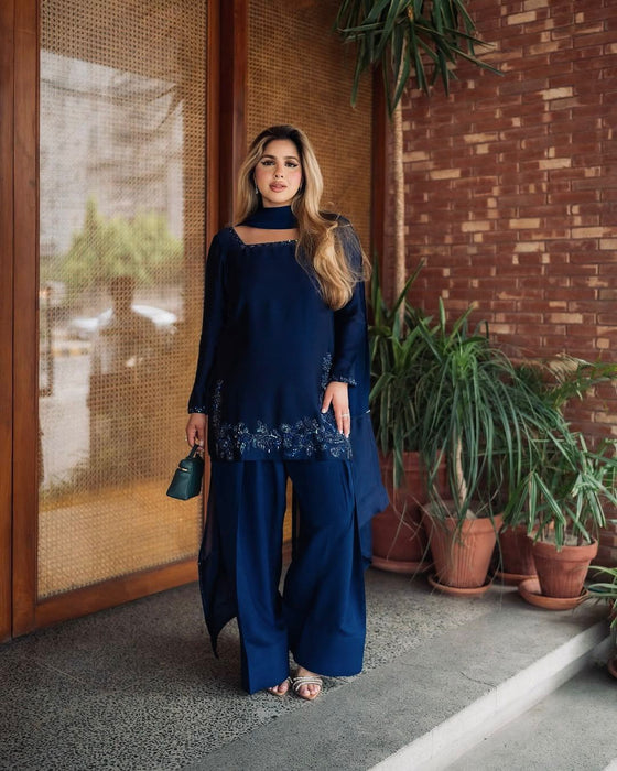 New Designer Natural Crep Silk Top-Bottom And Dupatta Set