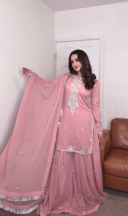 Latrst Heavy Faux Georgette Salwar Kameez With Embroidery Work