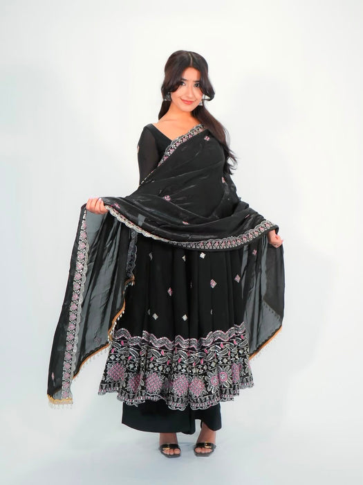 Latest Designer Fandy Silk Gown Bottom And Dupatta Set